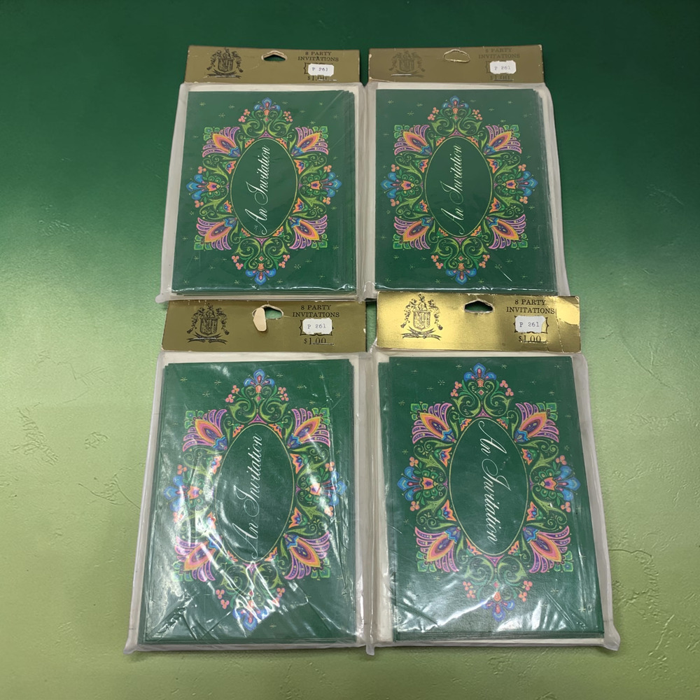 Lot 4 Vintage Lilac Hedges Party Invitations Sealed NOS Preppy Green Stationery
